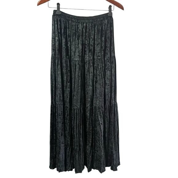 VTG Cactus Flower Black Velvet Maxi Skirt Tiered ONE SIZE Whimsigoth Western - Picture 4 of 6